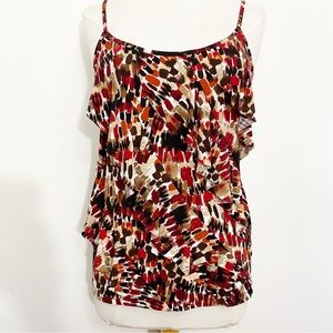 AB STUDIO print diagonal ruffle front adjustable strap tank top flowy knit M